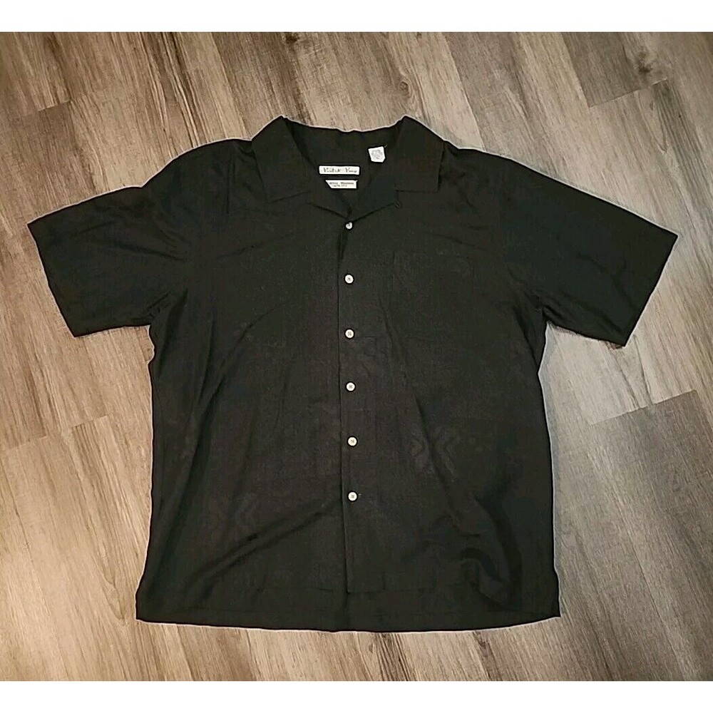 Batik Bay Mens Shirt Black Xl Button Up 100% Silk Short Sleeve - Picture 2 of 12